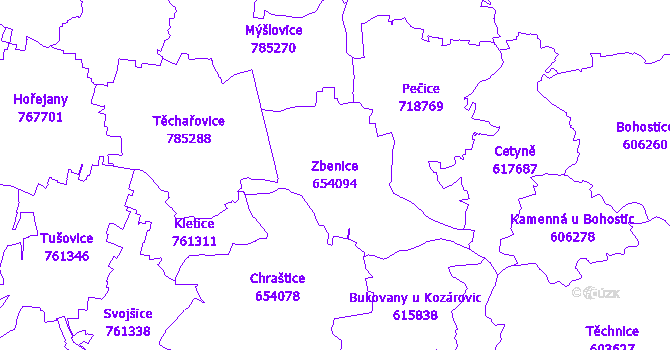 Katastrální mapa Zbenice