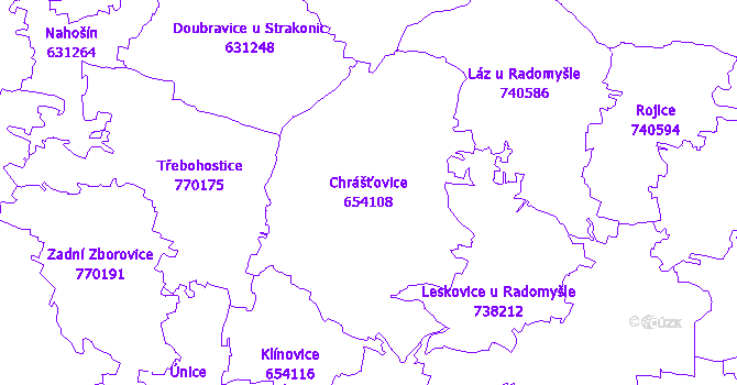 Katastrální mapa Chrášťovice - přehledová mapa katastrálního území