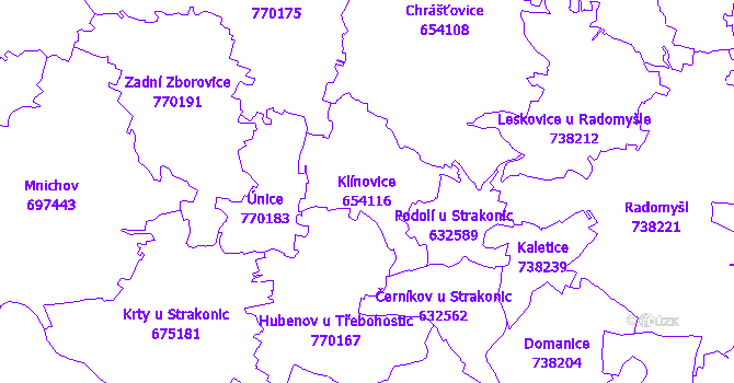 Katastrální mapa Klínovice - přehledová mapa katastrálního území