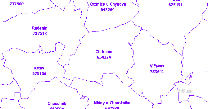 Katastrální mapa Chrbonín - přehledová mapa katastrálního území