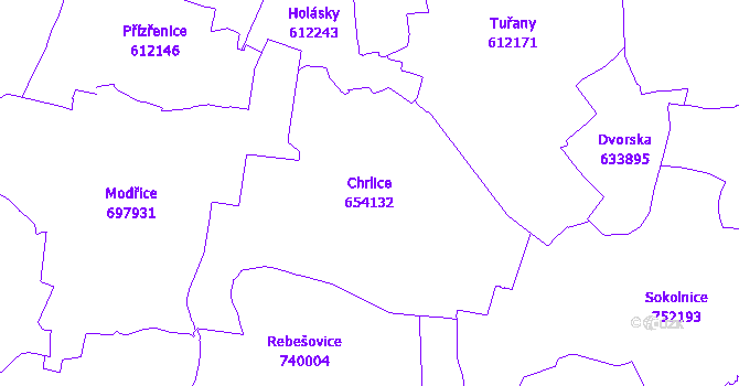 Katastrální mapa Chrlice - přehledová mapa katastrálního území