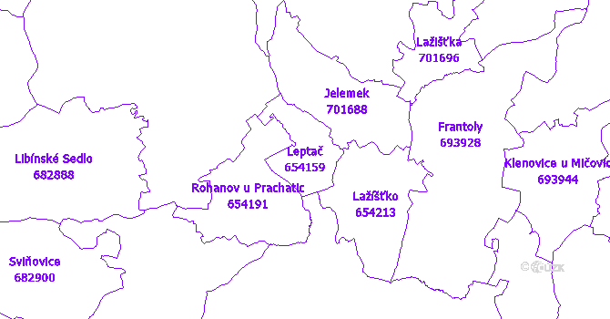 Katastrální mapa Leptač - přehledová mapa katastrálního území
