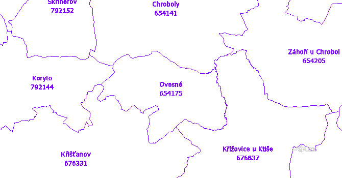 Katastrální mapa Ovesné - přehledová mapa katastrálního území