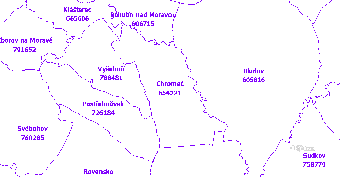 Katastrální mapa Chromeč - přehledová mapa katastrálního území