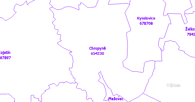 Katastrální mapa Chropyně - přehledová mapa katastrálního území