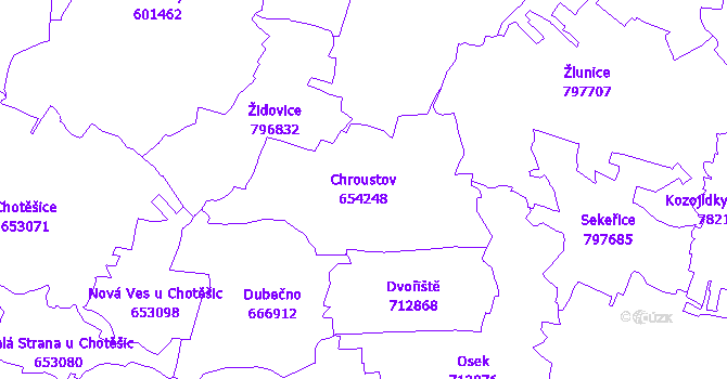 Katastrální mapa Chroustov - přehledová mapa katastrálního území
