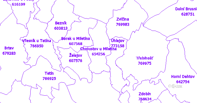Katastrální mapa Chroustov u Miletína - přehledová mapa katastrálního území