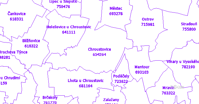 Katastrální mapa Chroustovice - přehledová mapa katastrálního území