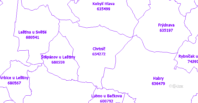 Katastrální mapa Chrtníč - přehledová mapa katastrálního území