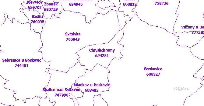 Katastrální mapa Chrudichromy - přehledová mapa katastrálního území