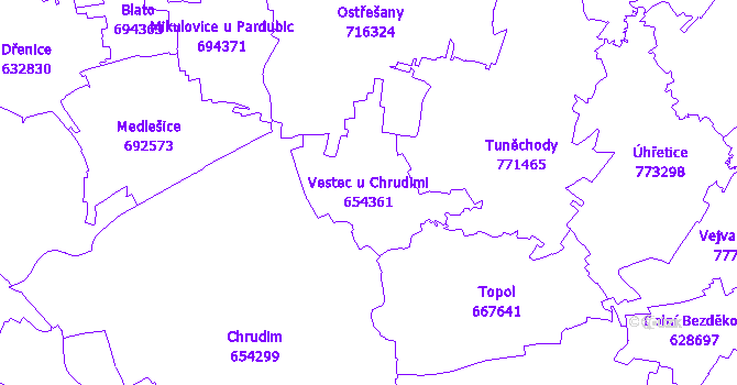 Katastrální mapa Vestec u Chrudimi - přehledová mapa katastrálního území
