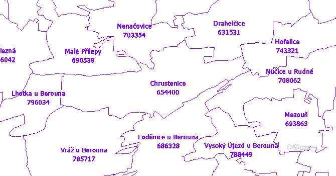 Katastrální mapa Chrustenice - přehledová mapa katastrálního území
