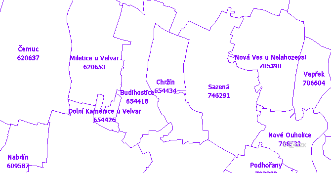Katastrální mapa Chržín - přehledová mapa katastrálního území