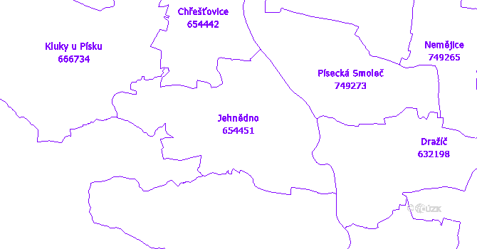 Katastrální mapa Jehnědno - přehledová mapa katastrálního území