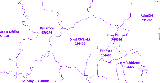 Katastrální mapa Dolní Chřibská - přehledová mapa katastrálního území