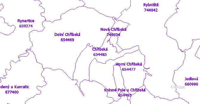 Katastrální mapa Chřibská - přehledová mapa katastrálního území