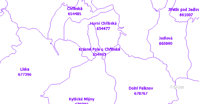Katastrální mapa Krásné Pole u Chřibské - přehledová mapa katastrálního území