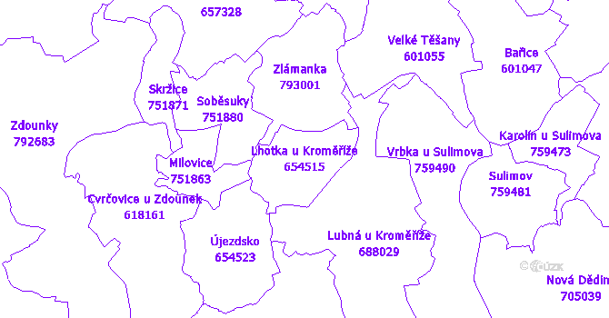 Katastrální mapa Lhotka u Kroměříže