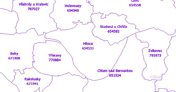 Katastrální mapa Hlince - přehledová mapa katastrálního území
