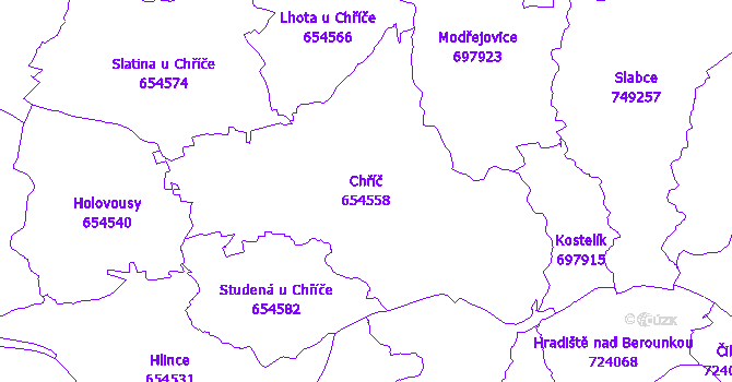 Katastrální mapa Chříč - přehledová mapa katastrálního území
