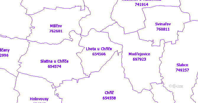 Katastrální mapa Lhota u Chříče - přehledová mapa katastrálního území