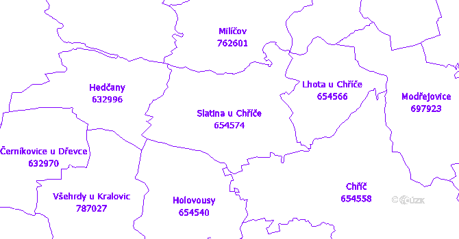 Katastrální mapa Slatina u Chříče - přehledová mapa katastrálního území