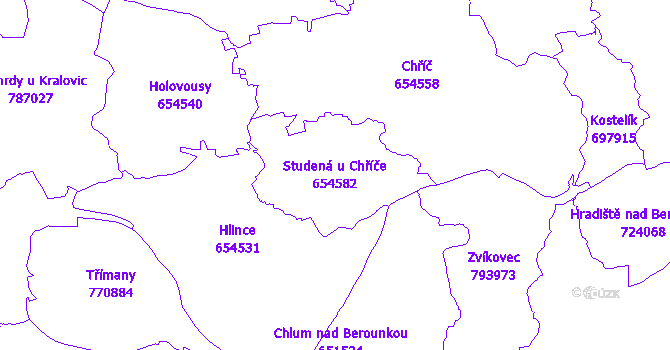 Katastrální mapa Studená u Chříče - přehledová mapa katastrálního území