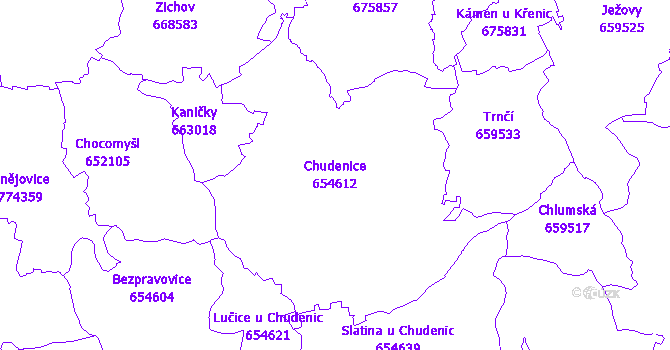 Katastrální mapa Chudenice - přehledová mapa katastrálního území