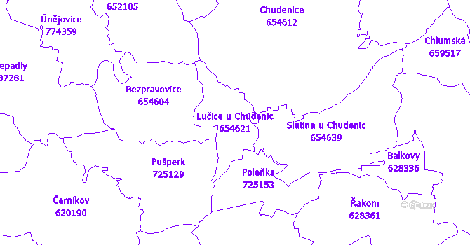 Katastrální mapa Lučice u Chudenic - přehledová mapa katastrálního území