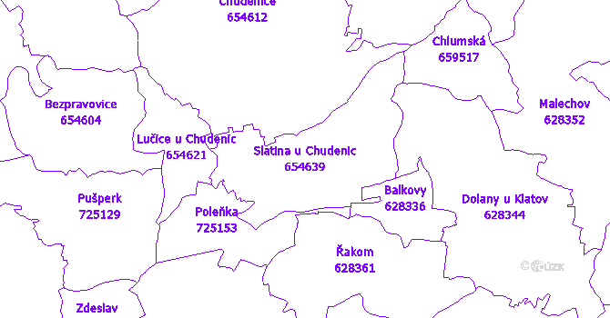 Katastrální mapa Slatina u Chudenic - přehledová mapa katastrálního území