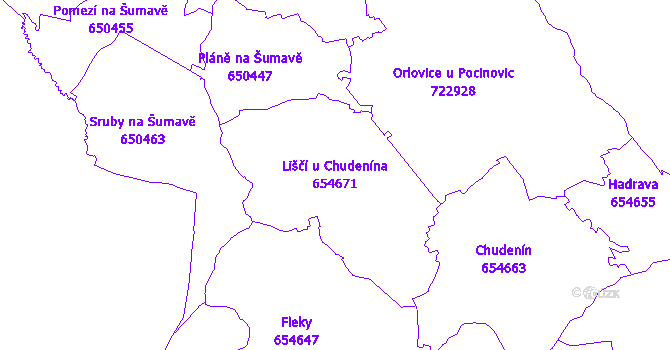 Katastrální mapa Liščí u Chudenína - přehledová mapa katastrálního území