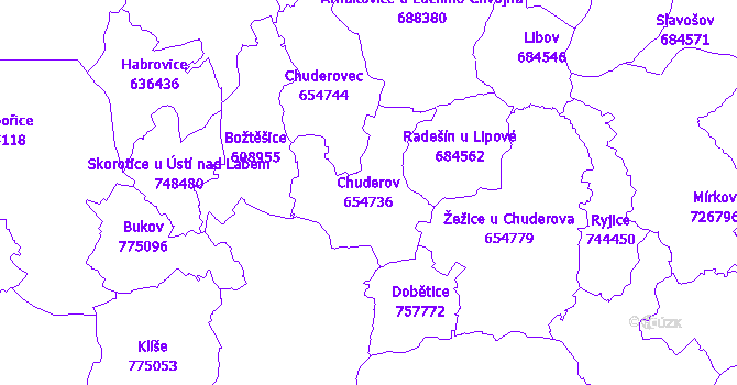 Katastrální mapa Chuderov - přehledová mapa katastrálního území