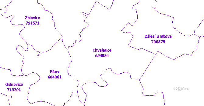 Katastrální mapa Chvalatice - přehledová mapa katastrálního území