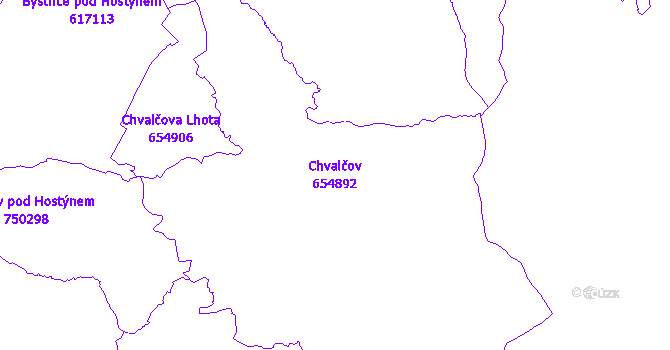 Katastrální mapa Chvalčov - přehledová mapa katastrálního území