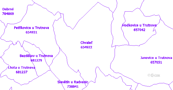 Katastrální mapa Chvaleč - přehledová mapa katastrálního území