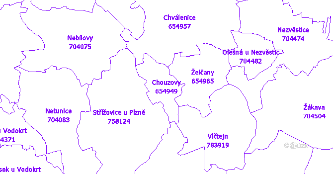 Katastrální mapa Chouzovy - přehledová mapa katastrálního území