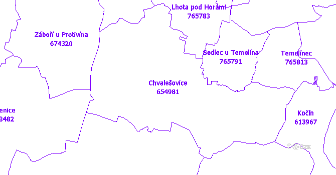 Katastrální mapa Chvalešovice - přehledová mapa katastrálního území