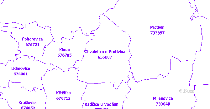 Katastrální mapa Chvaletice u Protivína - přehledová mapa katastrálního území