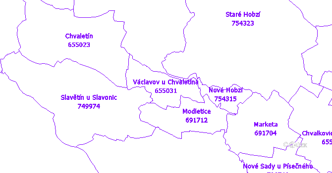 Katastrální mapa Václavov u Chvaletína - přehledová mapa katastrálního území