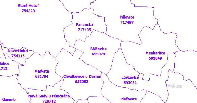 Katastrální mapa Bělčovice - přehledová mapa katastrálního území