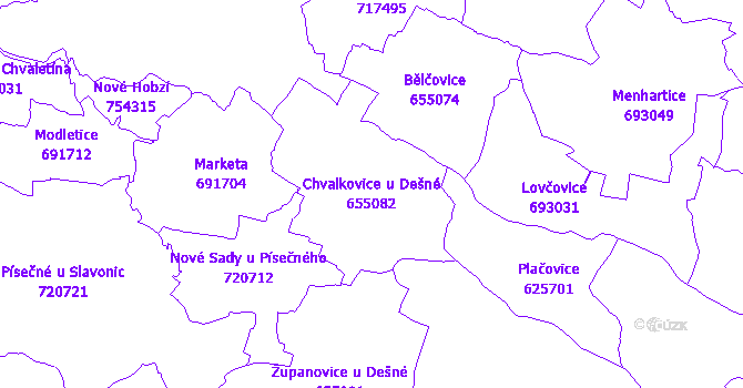 Katastrální mapa Chvalkovice u Dešné - přehledová mapa katastrálního území