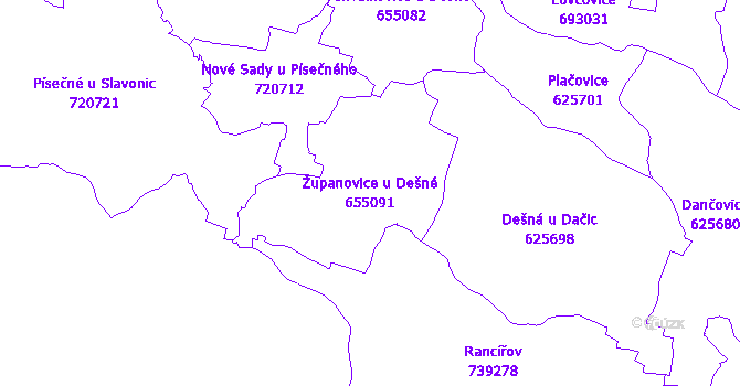 Katastrální mapa Županovice u Dešné - přehledová mapa katastrálního území