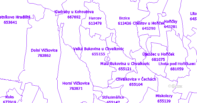 Katastrální mapa Velká Bukovina u Chvalkovic - přehledová mapa katastrálního území