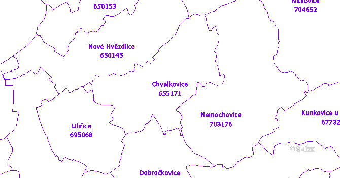 Katastrální mapa Chvalkovice - přehledová mapa katastrálního území