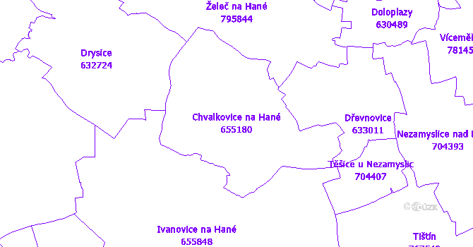 Katastrální mapa Chvalkovice na Hané - přehledová mapa katastrálního území