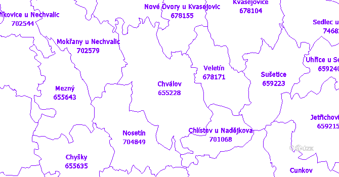 Katastrální mapa Chválov - přehledová mapa katastrálního území