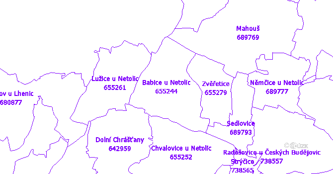 Katastrální mapa Babice u Netolic - přehledová mapa katastrálního území