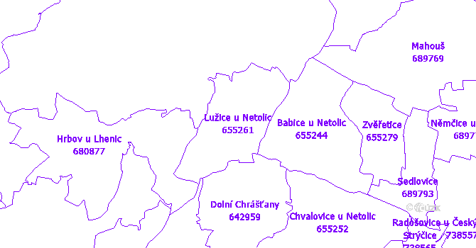 Katastrální mapa Lužice u Netolic - přehledová mapa katastrálního území
