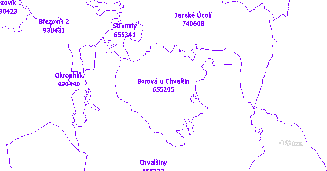 Katastrální mapa Borová u Chvalšin - přehledová mapa katastrálního území