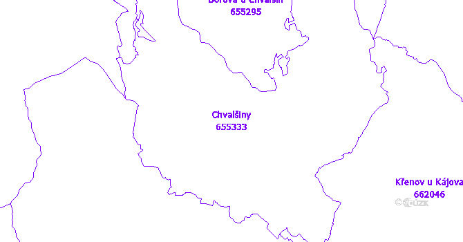 Katastrální mapa Chvalšiny - přehledová mapa katastrálního území